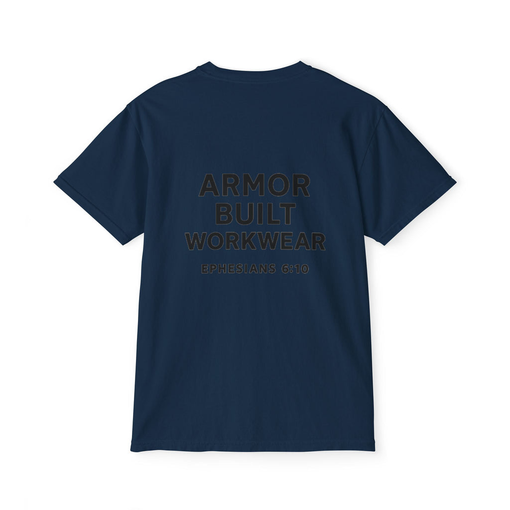 Armor Built Workwear Pocket T-Shirt — 'Armor Built' Ephesians 6:10 Christian Graphic Tee