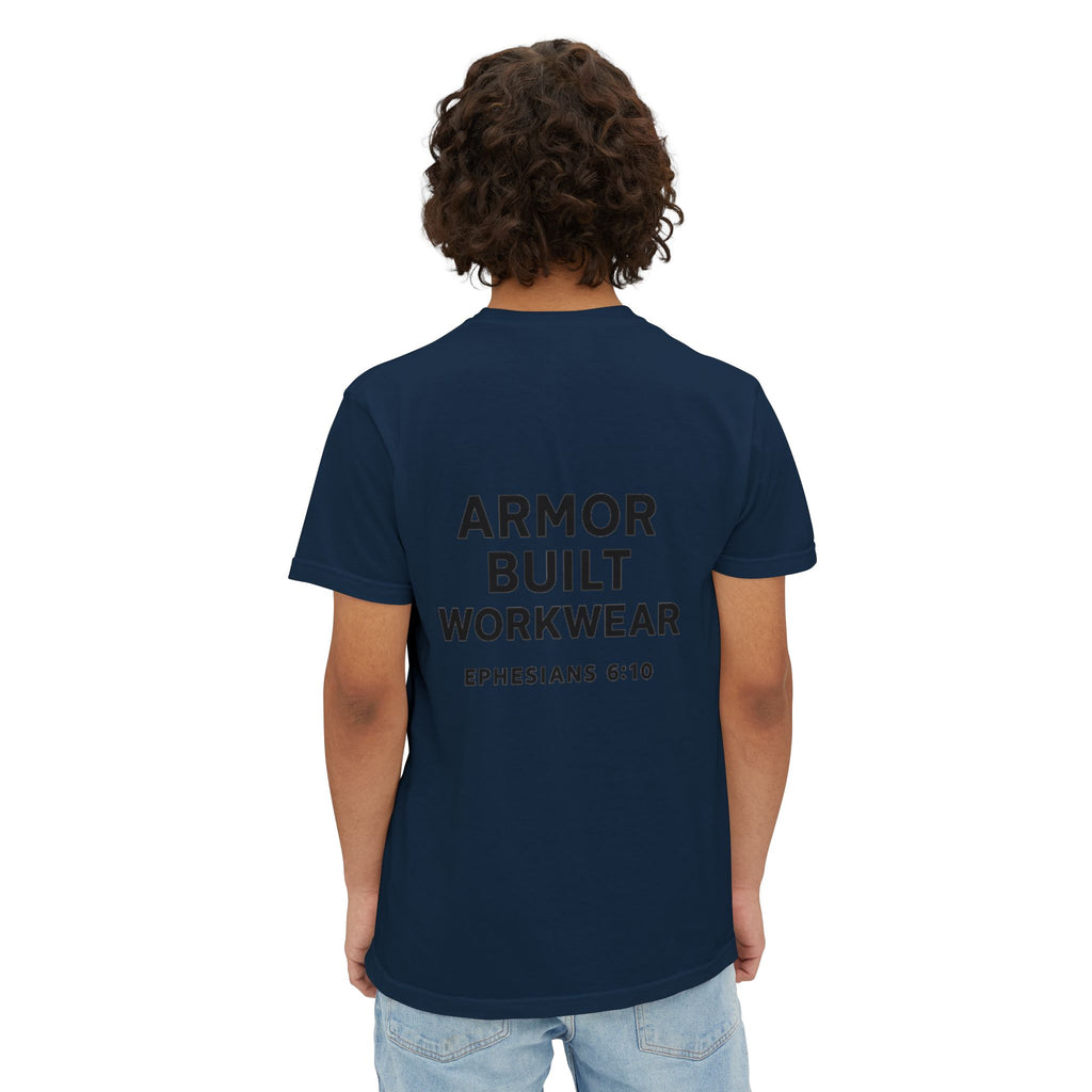 Armor Built Workwear Pocket T-Shirt — 'Armor Built' Ephesians 6:10 Christian Graphic Tee