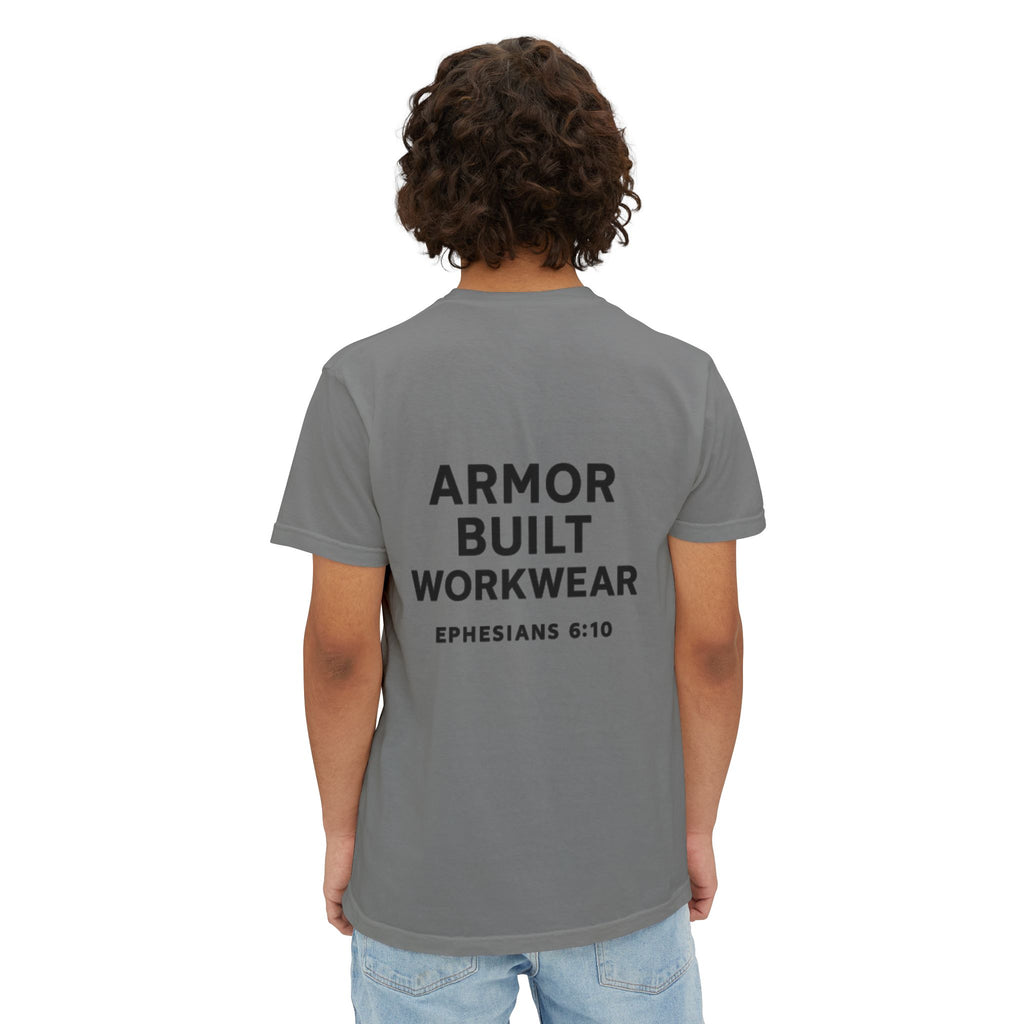 Armor Built Workwear Pocket T-Shirt — 'Armor Built' Ephesians 6:10 Christian Graphic Tee