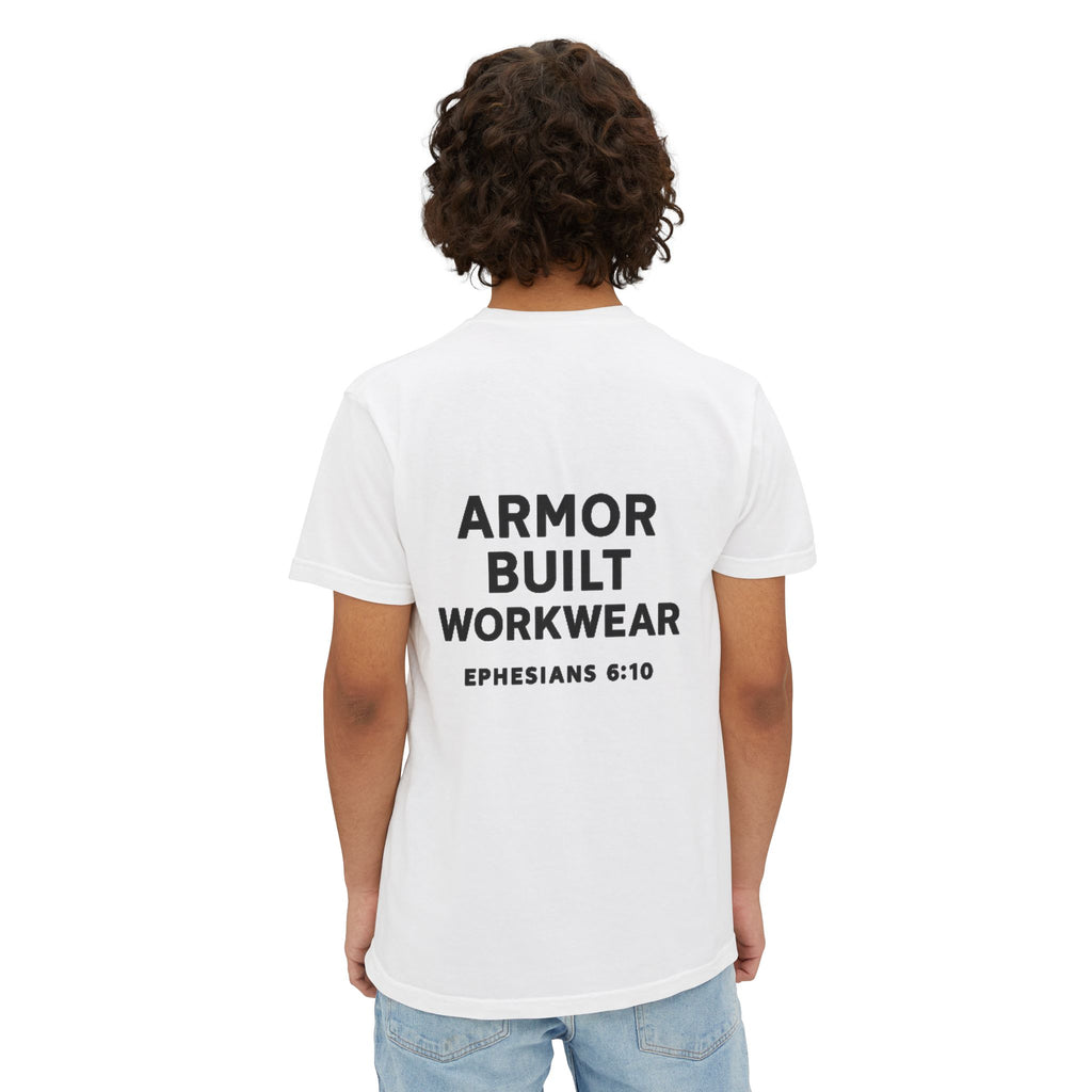 Armor Built Workwear Pocket T-Shirt — 'Armor Built' Ephesians 6:10 Christian Graphic Tee