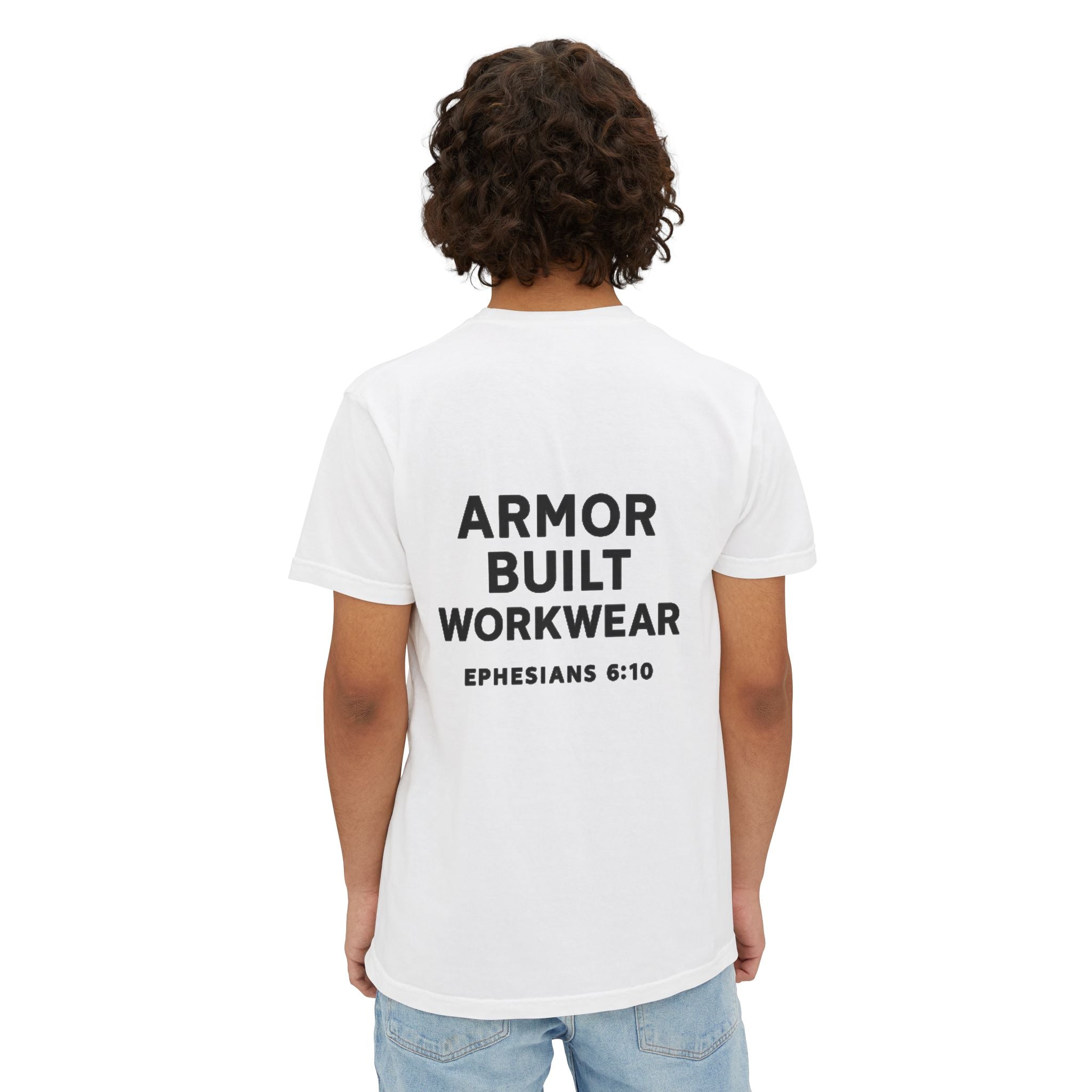 Armor Built Workwear Pocket T-Shirt — 'Armor Built' Ephesians 6:10 Christian Graphic Tee