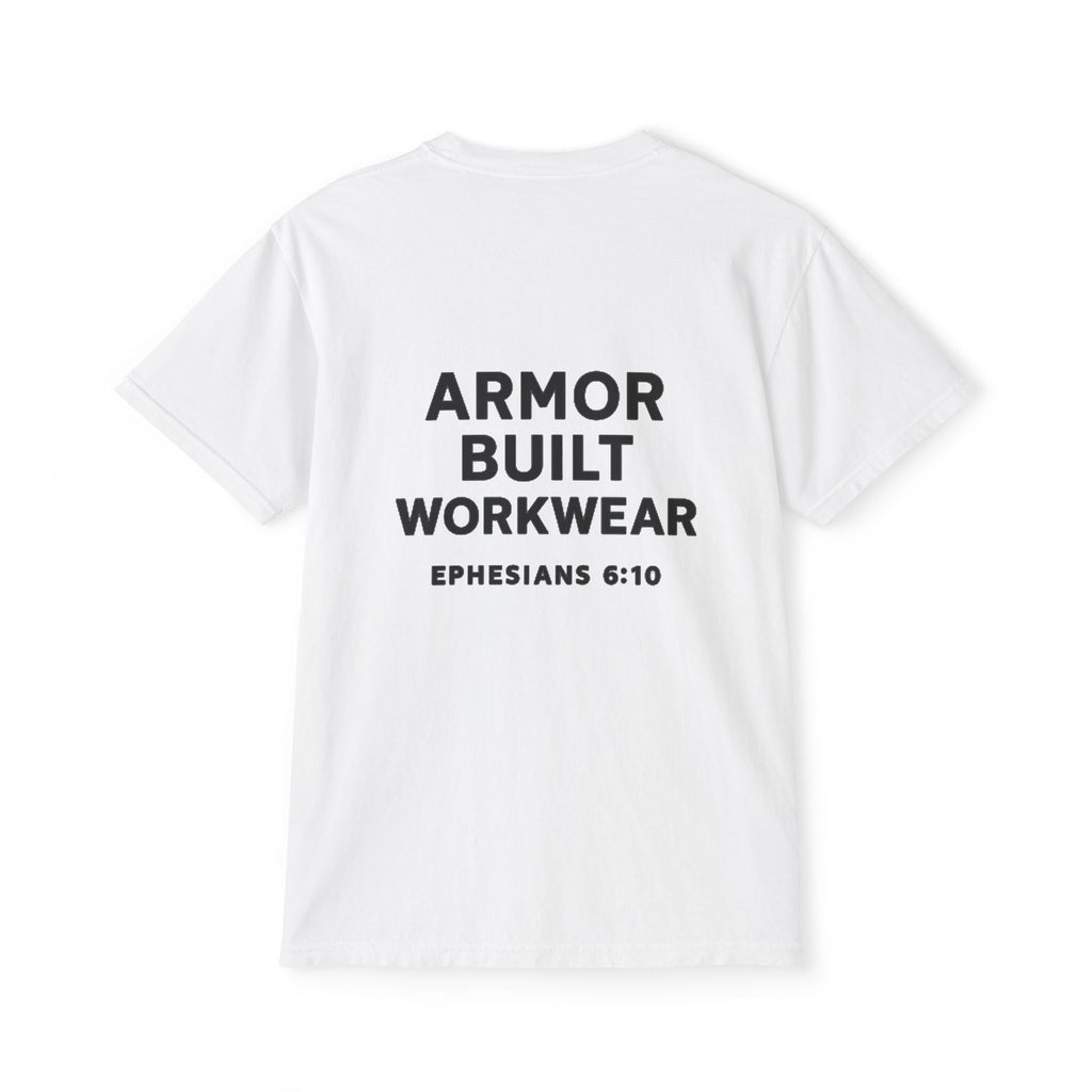Armor Built Workwear Pocket T-Shirt — 'Armor Built' Ephesians 6:10 Christian Graphic Tee